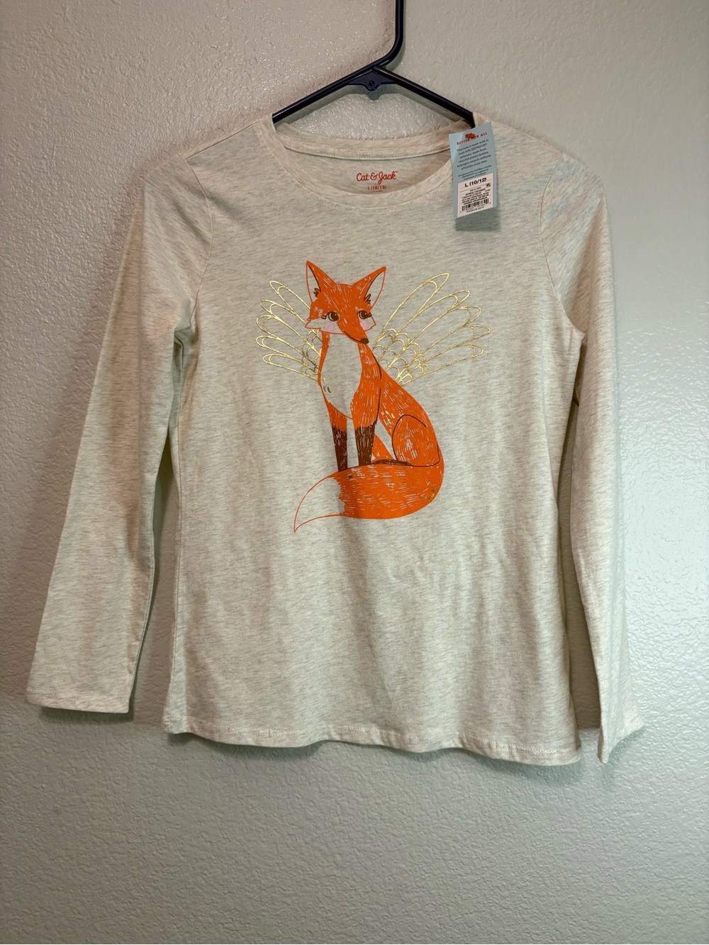 Cat & Jack Cream Long-Sleeve Tee with Orange Fox & Gold Wings